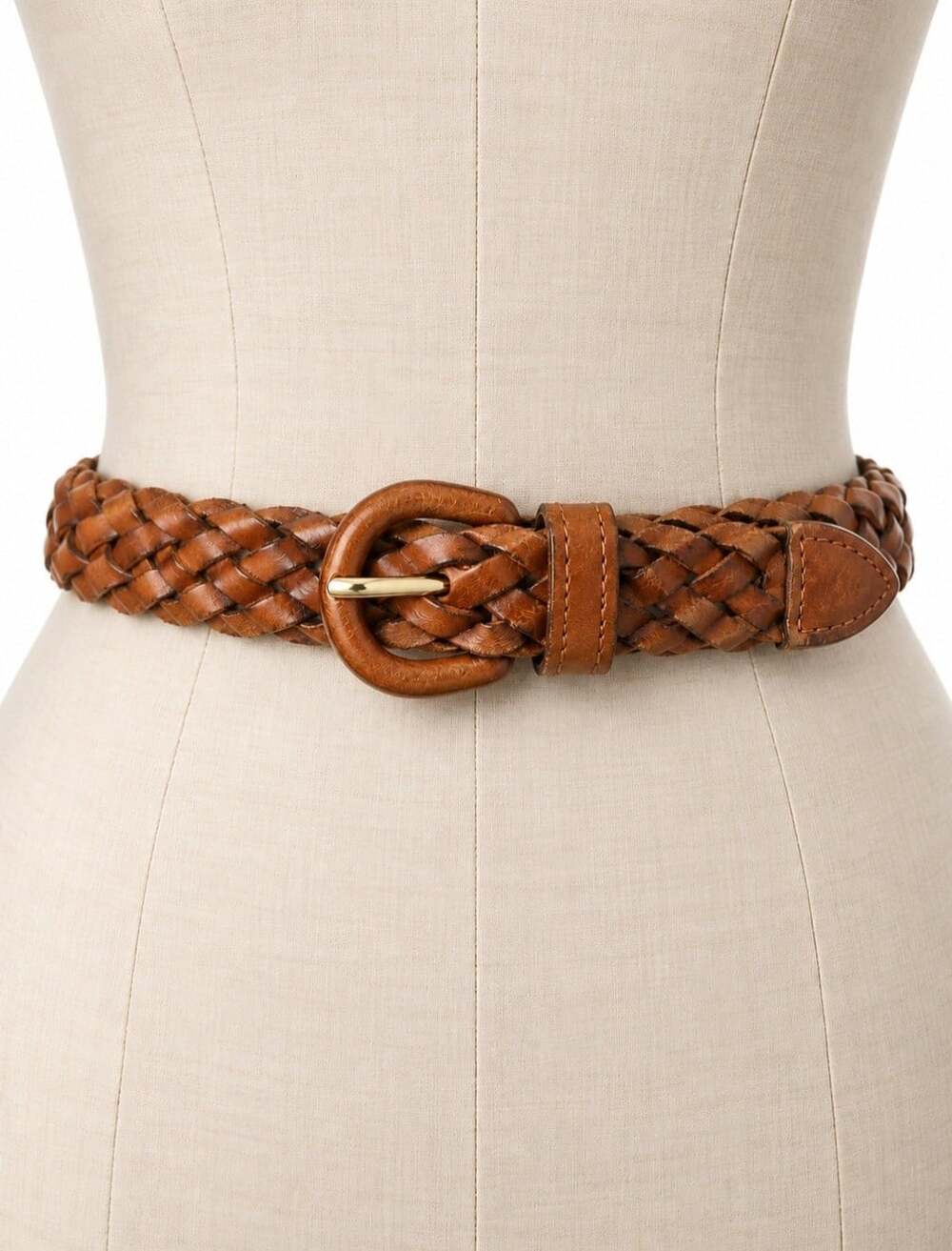 Vintage Brown Braided Genuine Leather Belt Made in Guatemala Size M Boho Woven